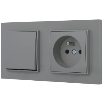 Włącznik pojedynczy z gniazdem pojedynczym z ramką prostą seria MINI kolor szary mat