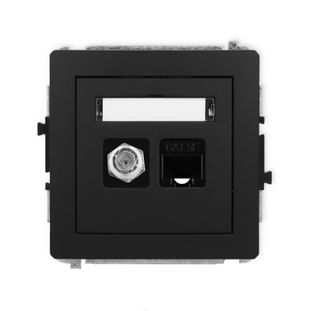 Mechanizm gniazda antenowego poj. typu F SAT + gniazda komp. poj. 1xRJ45, kat. 5e, 8-stykowy Karlik seria DECO 12DGFK-1 kolor czarny mat