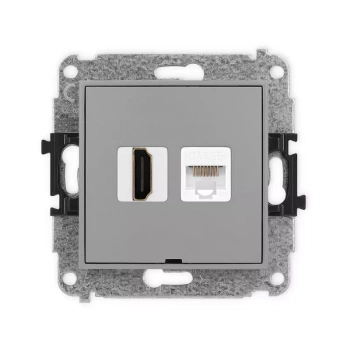 Mechanizm gniazda pojedynczego HDMI 2.0, 4K + gniazda komp. poj. 1xRJ45, kat. 5e, 8-stykowy, bez pola opisowego Karlik seria MINI 27MGHKBO-45e kolor szary mat