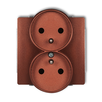 Mechanizm gniazda podwójnego do ramki DECO Soft z uziemieniem 2x2P+Z z przesłonami torów Karlik seria DECO 9DGPRSO-2zp kolor brązowy metalik
