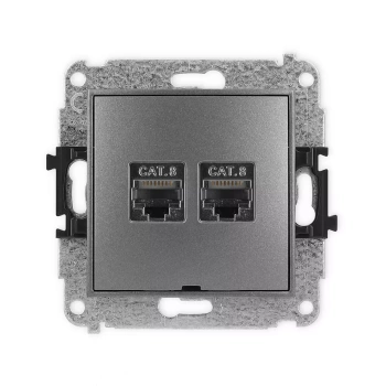 Mechanizm gniazda komputerowego podwójnego 2xRJ45, kat. 8, ekranowany, 8-stykowy, bez pola opisowego Karlik seria ICON 11IGKBO-12 kolor grafitowy