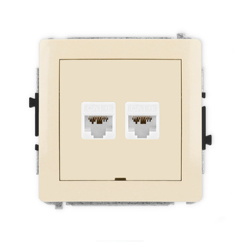 Mechanizm gniazda komputerowego podwójnego 2xRJ45, kat. 6A, 8-stykowy, bez pola opisowego Karlik seria DECO 1DGKBO-8 kolor beżowy