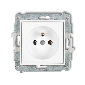 Mechanizm gniazda pojedynczego z uziemieniem 2P+Z bez przesłon torów prądowych Karlik seria ICON IGP-1z kolor biały