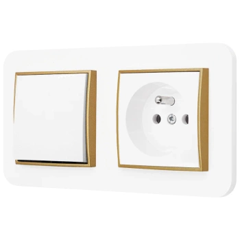 Włącznik pojedynczy z gniazdem pojedynczym z ramką zaokrągloną seria MINI kolor biały złoty