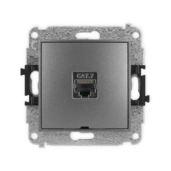 Mechanizm gniazda komputerowego pojedynczego 1xRJ45, kat. 7, ekranowany, 8-stykowy, bez pola opisowego Karlik seria ICON 11IGKBO-9 kolor grafitowy