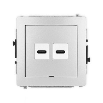 Mechanizm gniazda podwójnego 2xUSB C-C, bez pola opisowego Karlik seria DECO 7DGUSBBO-8 kolor srebrny metalik