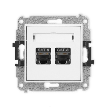 Mechanizm gniazda komputerowego podwójnego 2xRJ45, kat. 8, ekranowany, 8-stykowy Karlik seria ICON IGK-12 kolor biały