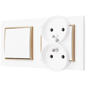 Włącznik pojedynczy z gniazdkiem kolor biały/złoty 9