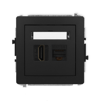 Mechanizm gniazda pojedynczego HDMI 2.1, 8K + gniazda komp. poj. 1xRJ45, kat. 6A, 8-stykowy Karlik seria DECO 12DGHK-86A kolor czarny mat