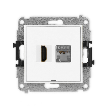 Mechanizm gniazda pojedynczego HDMI 2.0, 4K + gniazda komp. poj. 1xRJ45, kat. 6, ekranowany, 8-stykowy, bez pola opisowego Karlik seria ICON IGHKBO-46 kolor biały