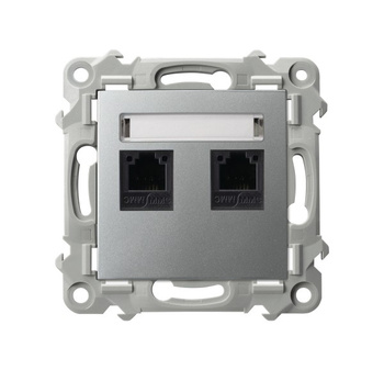 Gniazdo telefoniczne podwójne niezależne seria SZAFIR kolor Srebro symbol GPT-2ZN/m/18