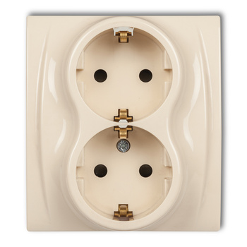 Gniazdo podwójne z uziemieniem 2x2P+Z SCHUKO z przesłonami torów Karlik seria LOGO 1LGP-2sp kolor beżowy