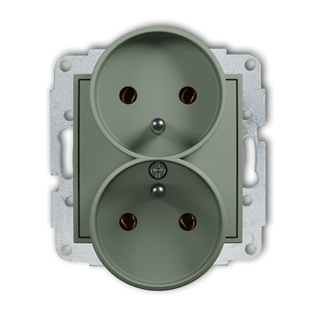 Mechanizm gniazda podwójnego do ramki z uziemieniem 2x2P+Z bez przesłon torów prądowych Karlik seria ICON 61IGPR-2z kolor szałwiowy