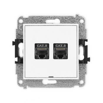 Mechanizm gniazda komputerowego podwójnego 2xRJ45, kat. 8, ekranowany, 8-stykowy, bez pola opisowego Karlik seria ICON IGKBO-12 kolor biały