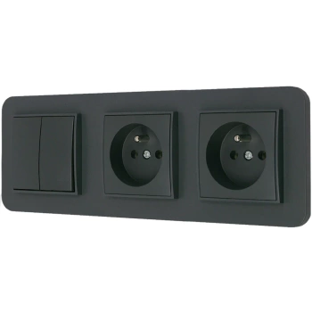 Włącznik podwójny i dwa gniazda pojedyncze z ramką zaokrągloną seria MINI kolor grafitowy mat