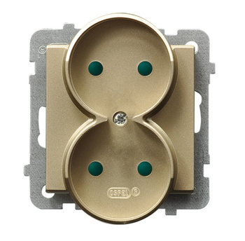 Gniazdo podwójne z przesłonami torów prądowych, moduł bez ramki seria SONATA kolor Szampański złoty symbol GP-2RRP/m/39