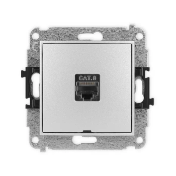 Mechanizm gniazda komputerowego pojedynczego 1xRJ45, kat. 8, ekranowany, 8-stykowy, bez pola opisowego Karlik seria MINI 7MGKBO-11 kolor srebrny metalik