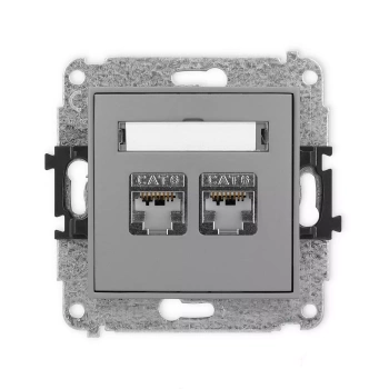 Mechanizm gniazda komputerowego podwójnego 2xRJ45, kat. 6, ekranowany, 8-stykowy Karlik seria ICON 27IGK-6 kolor szary mat