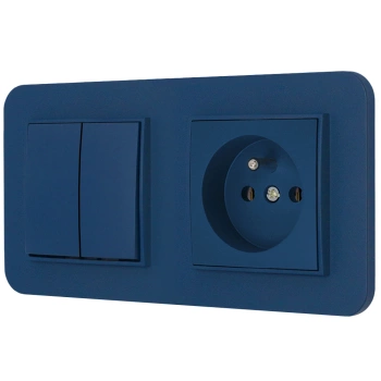 Włącznik podwójny z gniazdem pojedynczym z ramką zaokrągloną seria MINI kolor navy blue