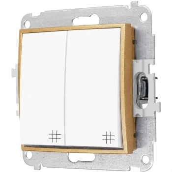 Włącznik krzyżowy podwójny bez ramki seria MINI kolor biały mat/złoty