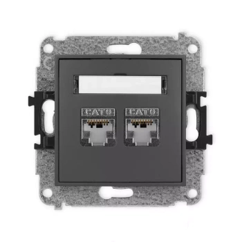 Mechanizm gniazda komputerowego podwójnego 2xRJ45, kat. 6, ekranowany, 8-stykowy Karlik seria MINI 28MGK-6 kolor grafitowy mat