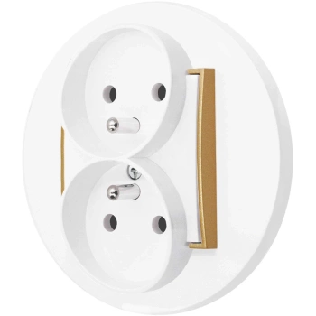 Gniazdo podwójne z ramką okrągłą seria MINI kolor biały mat/złoty