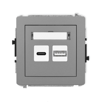 Mechanizm ładowarki USB podwójnej USB C + USB A, 20W max. Karlik seria DECO 27DCUSB-8 kolor szary mat