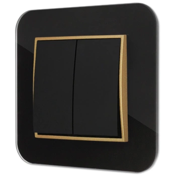 Włącznik podwójny z ramką zaokrągloną efekt szkła seria ICON kolor czarny/złoty