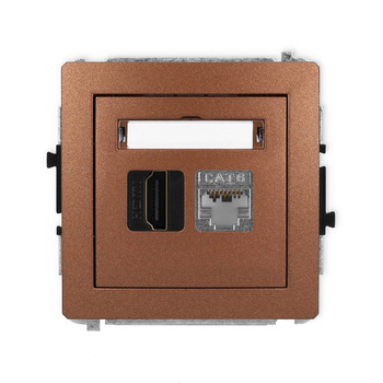 Mechanizm gniazda pojedynczego HDMI 2.0, 4K + gniazda komp. poj. 1xRJ45, kat. 6, ekranowany, 8-stykowy Karlik seria DECO 9DGHK-46 kolor brązowy metalik