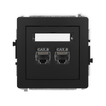 Mechanizm gniazda komputerowego podwójnego 2xRJ45, kat. 8, ekranowany, 8-stykowy Karlik seria DECO 12DGK-12 kolor czarny mat