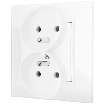 Gniazdo podwójne z ramką kwadratową efekt szkła seria ICON kolor biały
