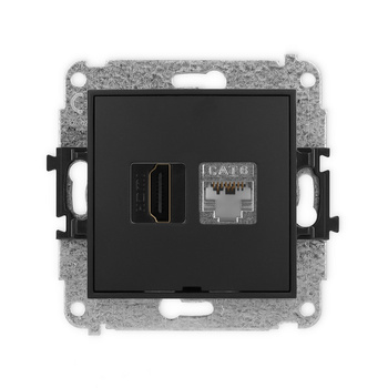 Mechanizm gniazda pojedynczego HDMI 2.0, 4K + gniazda komp. poj. 1xRJ45, kat. 6, ekranowany, 8-stykowy, bez pola opisowego Karlik seria ICON 12IGHKBO-46 kolor czarny mat