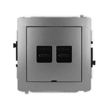 Mechanizm gniazda podwójnego 2xUSB C-C, bez pola opisowego Karlik seria DECO 11DGUSBBO-8 kolor grafitowy