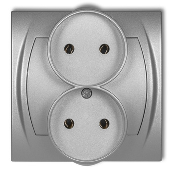 Gniazdo podwójne do ramki poziomej bez uziemienia 2x2P bez przesłon torów prądowych Karlik seria LOGO 7LGPR-2 kolor srebrny metalik