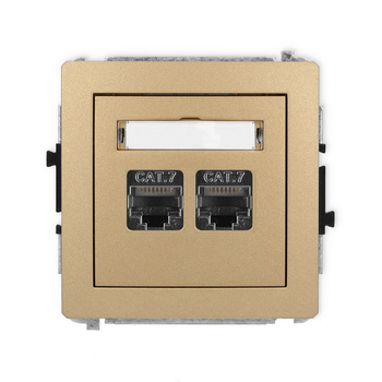 Mechanizm gniazda komputerowego podwójnego 2xRJ45, kat. 7, ekranowany, 8-stykowy Karlik seria DECO 8DGK-10 kolor złoty metalik