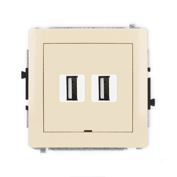Mechanizm gniazda podwójnego 2xUSB A-A 2.0, bez pola opisowego Karlik seria DECO 1DGUSBBO-2 kolor beżowy