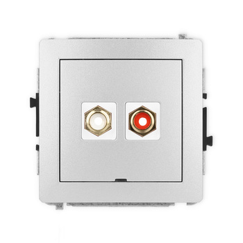 Mechanizm gniazda podwójnego RCA, bez pola opisowego typu cinch - biały i czerwony, pozłacany Karlik seria DECO 7DGRCABO-2 kolor srebrny metalik