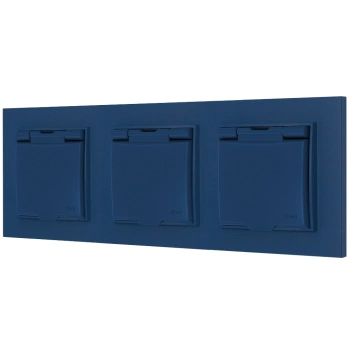 Trzy gniazda hermetyczne z ramką kwadratową seria MINI kolor navy blue
