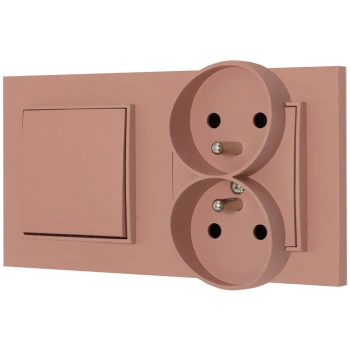 Włącznik pojedynczy z gniazdem podwójnym z ramką kwadratową seria MINI kolor łososiowy