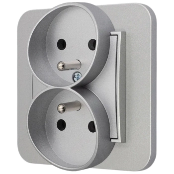 Gniazdo podwójne z ramką zaokrągloną seria MINI kolor srebrny