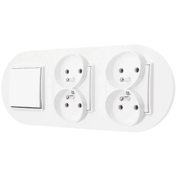 Włącznik pojedynczy i dwa gniazda podwójne z ramką okrągłą seria MINI kolor biały mat