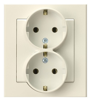 Gniazdo podwójne z uziemieniem schuko kompletne z ramką seria SONATA kolor Ecru symbol GP-2RS/27
