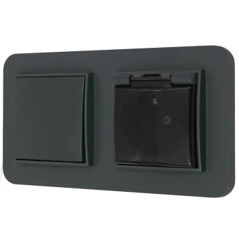 Włącznik pojedynczy z gniazdem hermetycznym z ramką zaokrągloną seria MINI kolor grafitowy mat