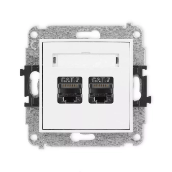 Mechanizm gniazda komputerowego podwójnego 2xRJ45, kat. 7, ekranowany, 8-stykowy Karlik seria ICON 25IGK-10 kolor biały mat