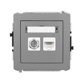 Mechanizm gniazda antenowego poj. typu F SAT + gniazda komp. poj. 1xRJ45, kat. 5e, 8-stykowy Karlik seria DECO 27DGFK-1 kolor szary mat