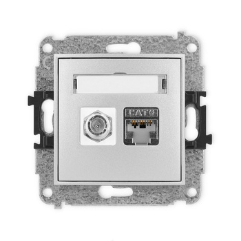Mechanizm gniazda antenowego poj. typu F SAT + gniazda komp. poj. 1xRJ45, kat. 6 ekranowany, 8-stykowy Karlik seria ICON 7IGFK-5 kolor srebrny metalik