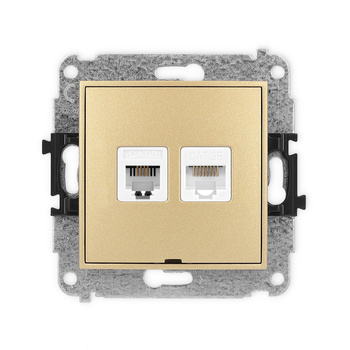 Mechanizm gniazda telefonicznego pojedynczego 1xRJ11 + komputerowego pojedynczego 1xRJ45, kat. 5e, 8-stykowy, beznarzędziowe, bez pola opisowego Karlik seria ICON 29IGTKBO kolor złoty