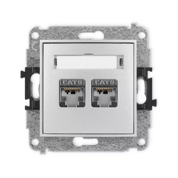 Mechanizm gniazda komputerowego podwójnego 2xRJ45, kat. 6, 8-stykowy Karlik seria ICON 7IGK-4 kolor srebrny metalik