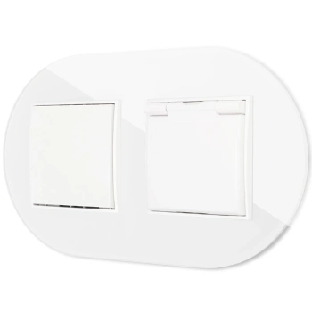 Włącznik pojedynczy z gniazdem hermetycznym z ramką okrągłą efekt szkła seria ICON kolor biały