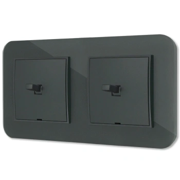 Dwa włączniki pojedyncze w stylu USA ramka zaokrąglona efekt szkła seria ICON kolor grafitowy mat